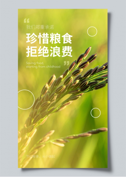清新自然风珍惜粮食拒绝浪费公益宣传海报